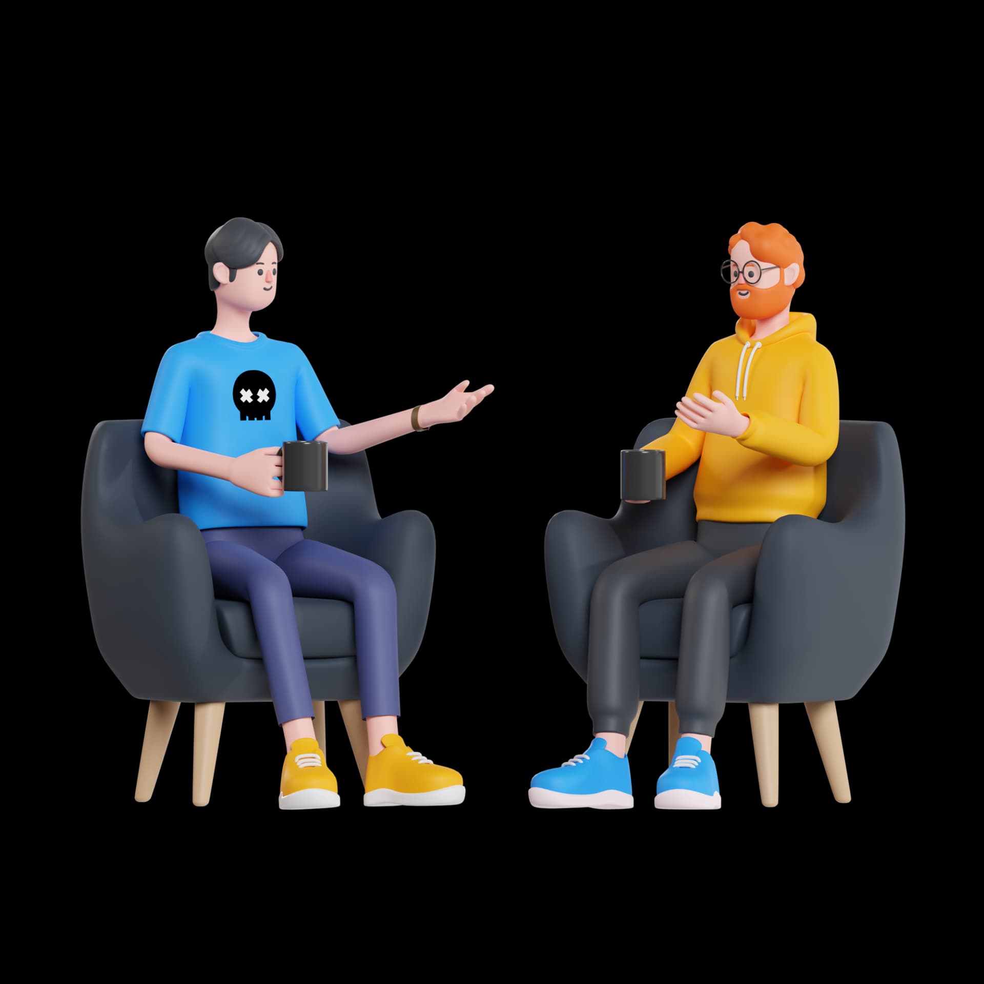 3D-Illustration eines Kaffeegesprächs
